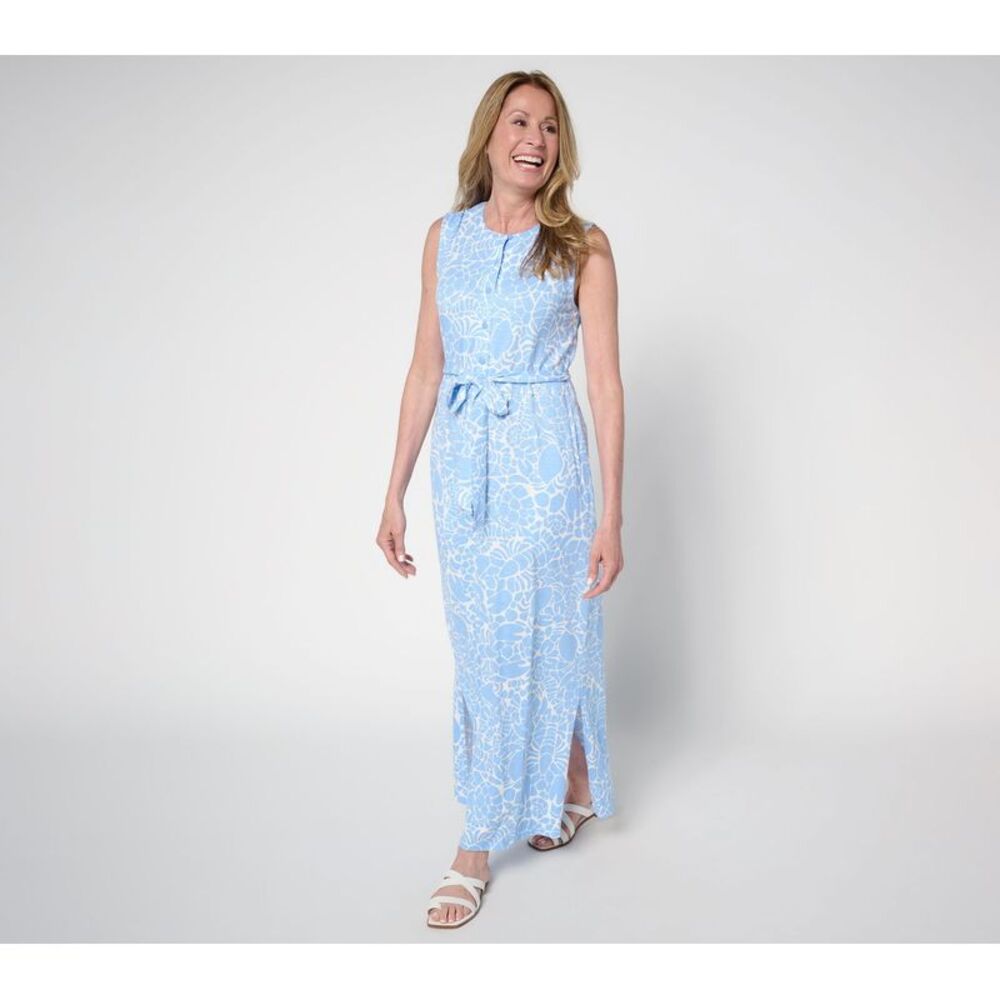 Wacoal Women's Petite Dress PXL Denim & Co. Slub Jersey Button Front Blue